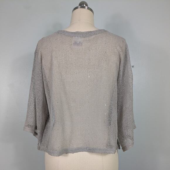 Net Top OS Tan Taupe Lagenook Button Funky Artsy Eclectic Beach Neutral Open - Picture 6 of 11